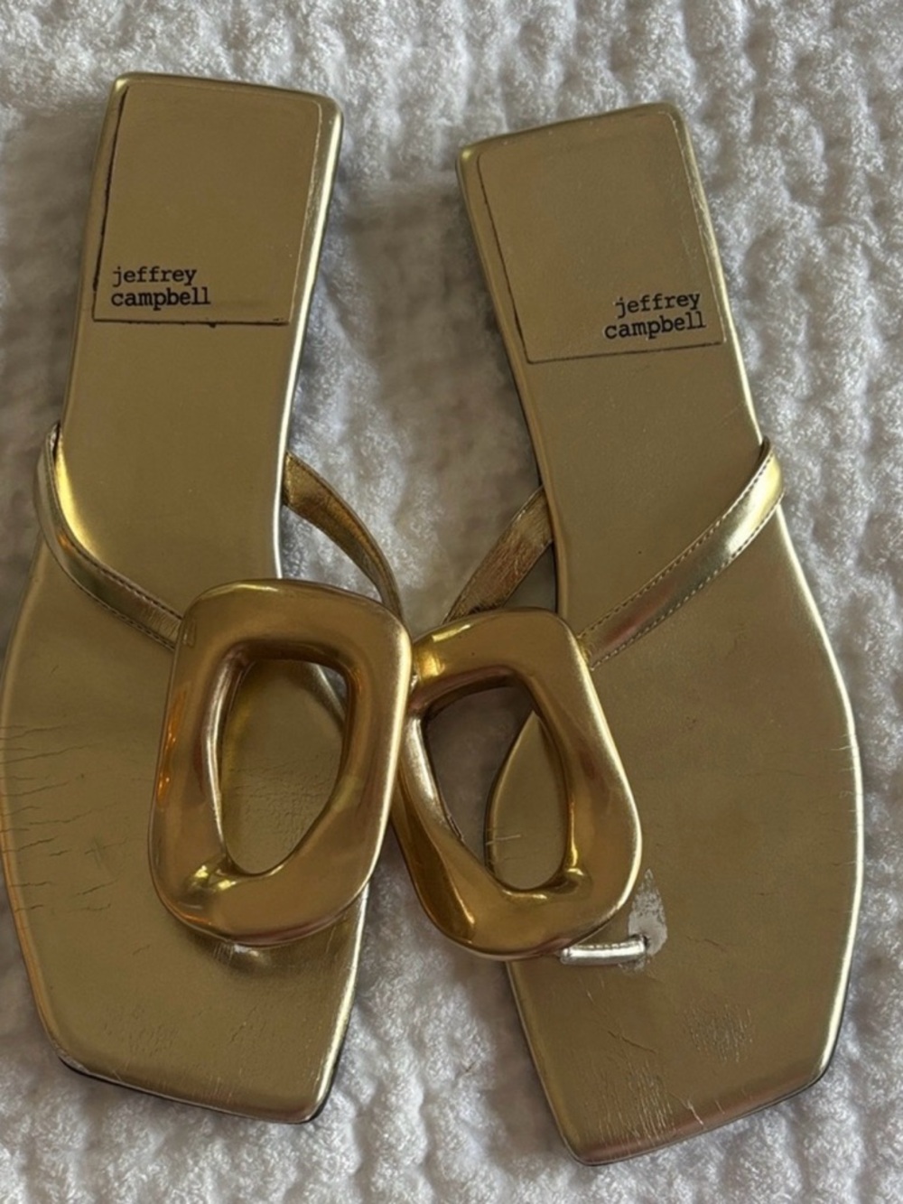 Jeffrey Campbell Metallic Gold Square-Toe Slide Mules